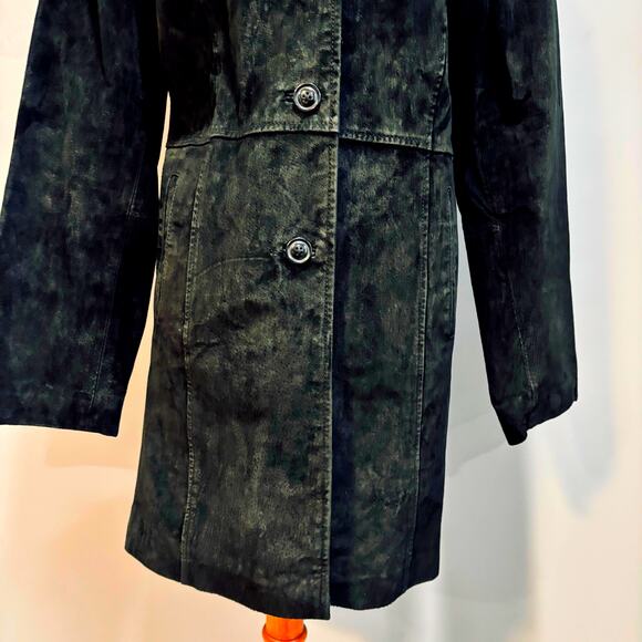 Vintage Black 100% Suede Leather Knee-Length Car Coat Jacket, Women's Size M - Picture 3 of 7